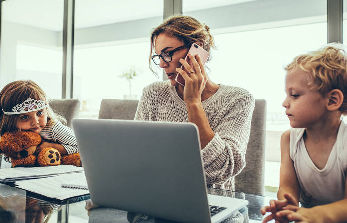 Mother working from home