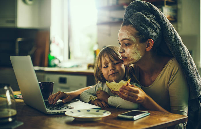 Mental load: Mother and daughter having breakfast