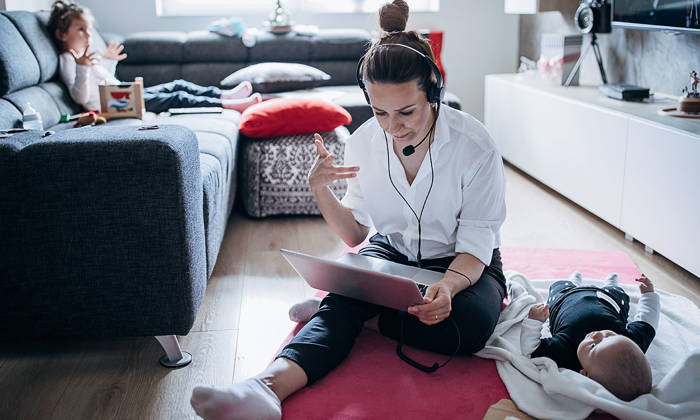 Busy mother with baby